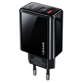 USAMS Ładowarka sieciowa 1xUSB-C+1xUSB T40 20W LED (only head) PD3.0 + QC3.0 Fast Charging czarny/black CC133TC01 (US-CC133)