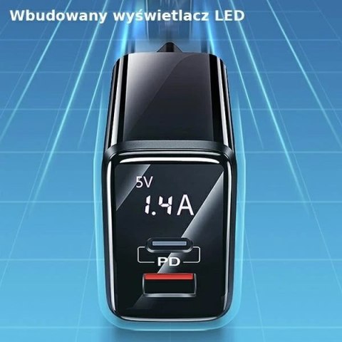 USAMS Ładowarka sieciowa 1xUSB-C+1xUSB T40 20W LED (only head) PD3.0 + QC3.0 Fast Charging czarny/black CC133TC01 (US-CC133)