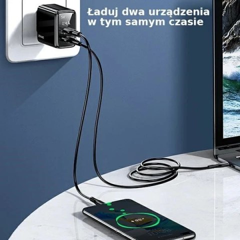 USAMS Ładowarka sieciowa 1xUSB-C+1xUSB T40 20W LED (only head) PD3.0 + QC3.0 Fast Charging czarny/black CC133TC01 (US-CC133)