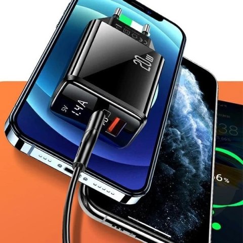 USAMS Ładowarka sieciowa 1xUSB-C+1xUSB T40 20W LED (only head) PD3.0 + QC3.0 Fast Charging czarny/black CC133TC01 (US-CC133)