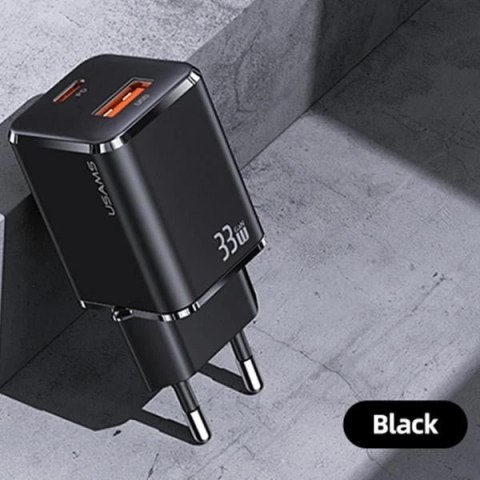 USAMS Ładowarka sieciowa 1xUSB-C+1xUSB T43 33W PD3.0 +QC3.0 + kabel U63 USB-C na lightning czarny/black USKTZ01