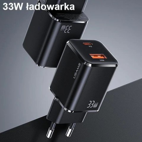 USAMS Ładowarka sieciowa 1xUSB-C+1xUSB T43 33W PD3.0 +QC3.0 + kabel U63 USB-C na lightning czarny/black USKTZ01