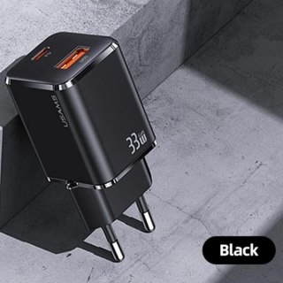 USAMS Ładowarka sieciowa 1xUSB-C+1xUSB T43 33W (only head) PD3.0 + QC3.0 Fast Charging czarny/black CC144TC01 (US-CC144)