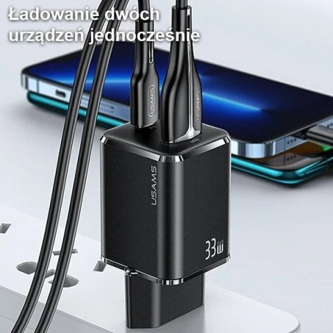 USAMS Ładowarka sieciowa 1xUSB-C+1xUSB T43 33W (only head) PD3.0 + QC3.0 Fast Charging czarny/black CC144TC01 (US-CC144)