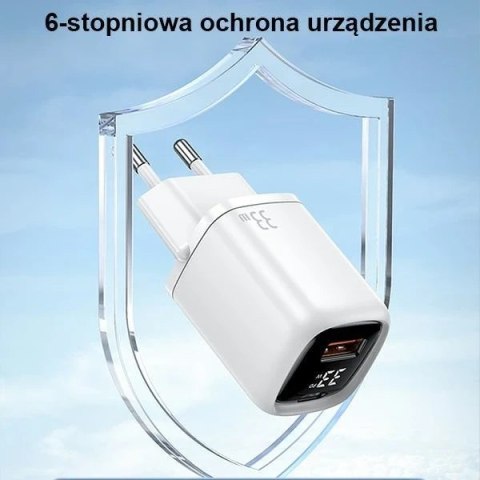 USAMS Ładowarka sieciowa 1xUSB-C+1xUSB T46 33W PD3.0 +QC3.0 Fast Charging + kabel U63 USB-C/Lightning czarny/black UDTZ01