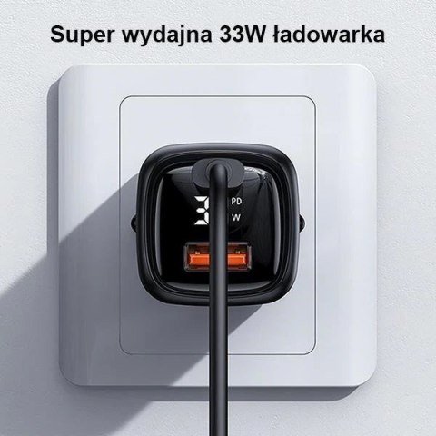 USAMS Ładowarka sieciowa 1xUSB-C+1xUSB T46 33W PD3.0 +QC3.0 Fast Charging + kabel U63 USB-C/Lightning czarny/black UDTZ01