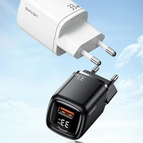 USAMS Ładowarka sieciowa 1xUSB-C+1xUSB T46 33W PD3.0 +QC3.0 Fast Charging + kabel U63 USB-C/Lightning czarny/black UDTZ01