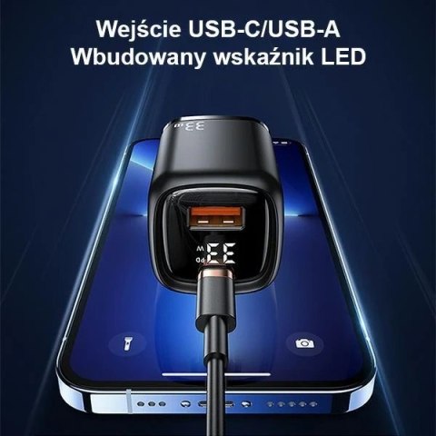 USAMS Ładowarka sieciowa 1xUSB-C+1xUSB T46 33W PD3.0 +QC3.0 Fast Charging + kabel U63 USB-C/Lightning czarny/black UDTZ01