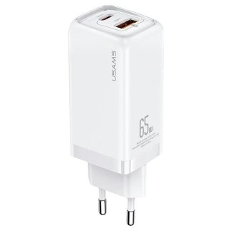 USAMS Ładowarka sieciowa 1xUSB-C+1xUSB T47 65W PD Fast Charging Super Si biały/white CC153TC02 (US-CC153)