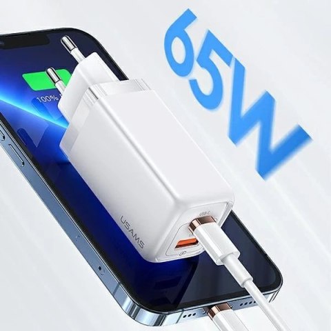 USAMS Ładowarka sieciowa 1xUSB-C+1xUSB T47 65W PD Fast Charging Super Si biały/white CC153TC02 (US-CC153)