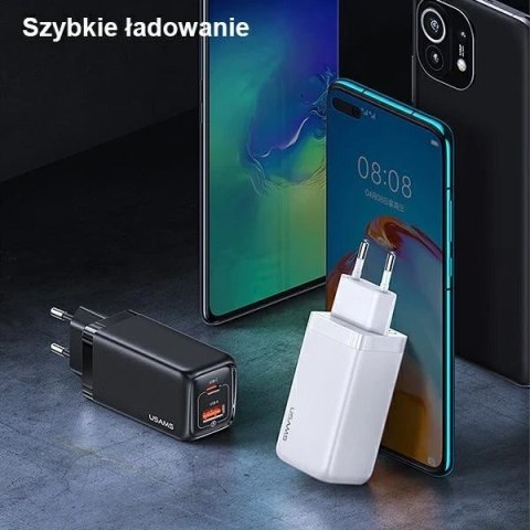 USAMS Ładowarka sieciowa 1xUSB-C+1xUSB T47 65W PD Fast Charging Super Si biały/white CC153TC02 (US-CC153)