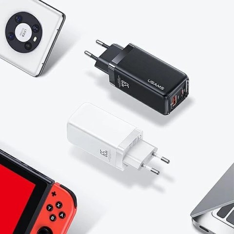 USAMS Ładowarka sieciowa 1xUSB-C+1xUSB T47 65W PD Fast Charging Super Si biały/white CC153TC02 (US-CC153)