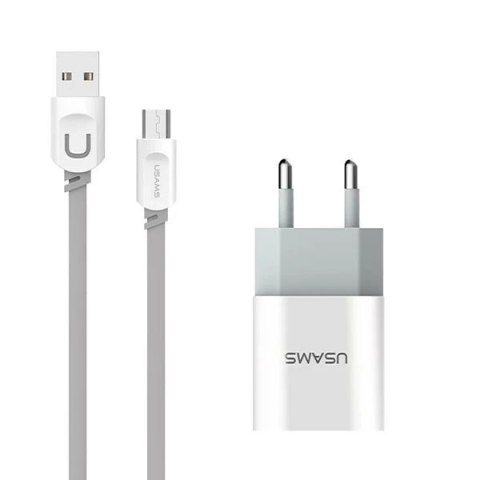 USAMS Ładowarka sieciowa 2xUSB 2,4A micro USB biały/white MICCUJT01 J-TU Series