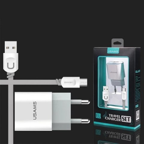 USAMS Ładowarka sieciowa 2xUSB 2,4A micro USB biały/white MICCUJT01 J-TU Series