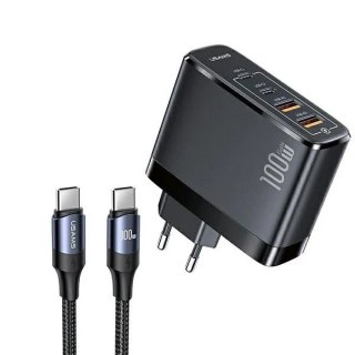 USAMS Ładowarka sieciowa 2xUSB-C+2xUSB T44 100W PD3.0 +QC3.0 Fast Charging + kabel U71 USB-C na USB-C czarny/black UCTZ01