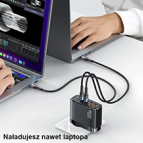 USAMS Ładowarka sieciowa 2xUSB-C+2xUSB T44 100W PD3.0 +QC3.0 Fast Charging + kabel U71 USB-C na USB-C czarny/black UCTZ01