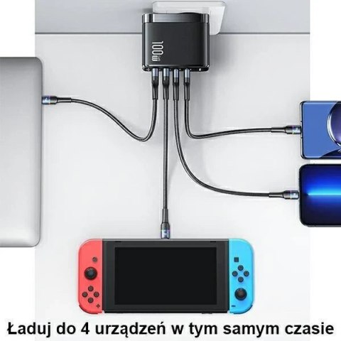 USAMS Ładowarka sieciowa 2xUSB-C+2xUSB T44 100W PD3.0 +QC3.0 Fast Charging + kabel U71 USB-C na USB-C czarny/black UCTZ01