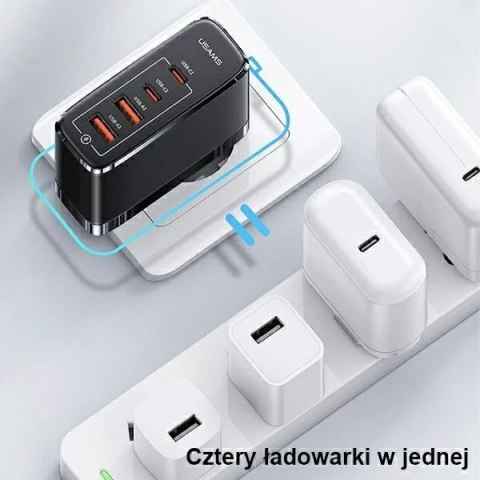 USAMS Ładowarka sieciowa 2xUSB-C+2xUSB T44 100W PD3.0 +QC3.0 Fast Charging + kabel U71 USB-C na USB-C czarny/black UCTZ01
