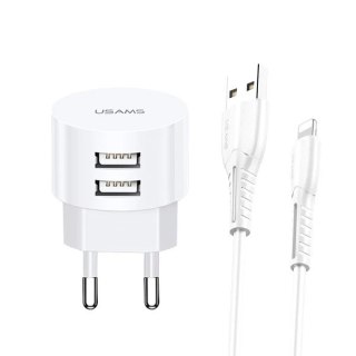USAMS Ładowarka sieciowa 2xUSB T20 2,1A lightning biały/white round Fast Charging XTXLOGT1804