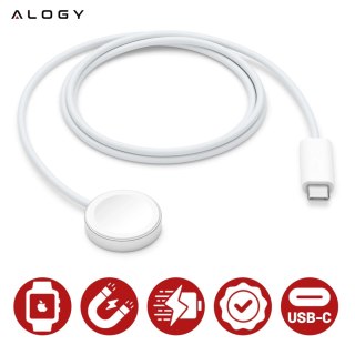 Kabel ładowarka indukcyjna QI magnetyczna Alogy do Apple Watch USB-C typ C 100cm 1M Biała