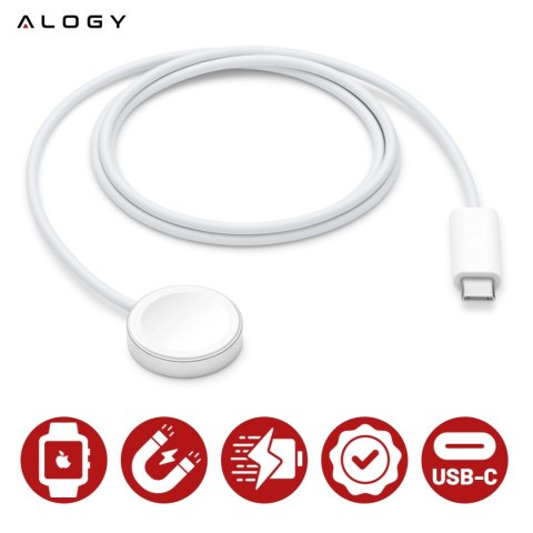 Kabel ładowarka indukcyjna QI magnetyczna Alogy do Apple Watch USB-C typ C 100cm 1M Biała
