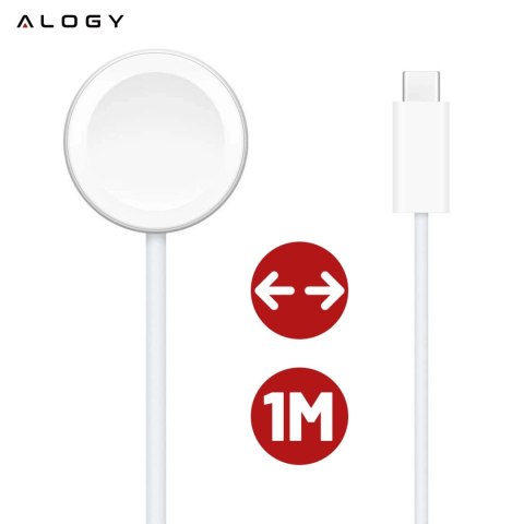 Kabel ładowarka indukcyjna QI magnetyczna Alogy do Apple Watch USB-C typ C 100cm 1M Biała