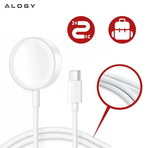 Kabel ładowarka indukcyjna QI magnetyczna Alogy do Apple Watch USB-C typ C 100cm 1M Biała