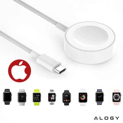 Kabel ładowarka indukcyjna QI magnetyczna Alogy do Apple Watch USB-C typ C 100cm 1M Biała