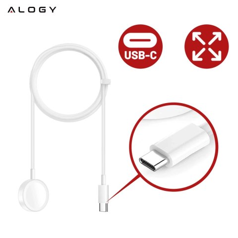 Kabel ładowarka indukcyjna QI magnetyczna Alogy do Apple Watch USB-C typ C 100cm 1M Biała