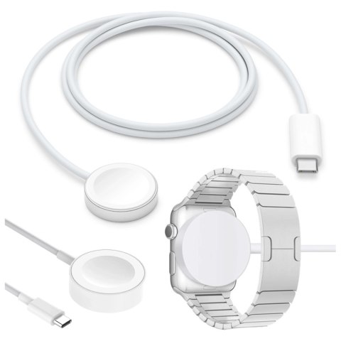 Kabel ładowarka indukcyjna QI magnetyczna Alogy do Apple Watch USB-C typ C 100cm 1M Biała