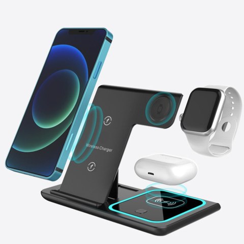 Ładowarka bezprzewodowa indukcyjna QI 15W 3w1 składana Stacja dokująca Alogy do Apple iPhone / Watch / AirPods Czarna