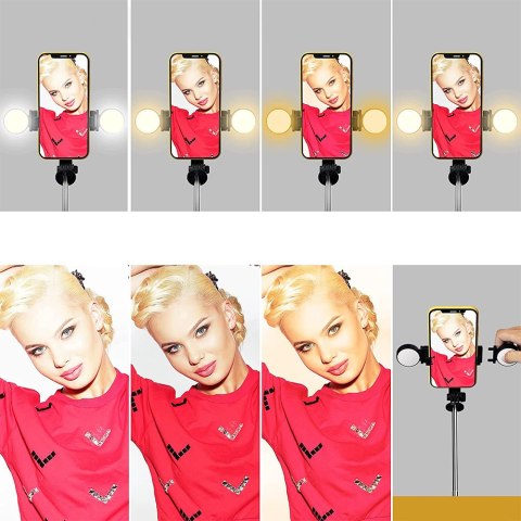 Selfie stick Uchwyt na telefon statyw z podwójną lampą Ring LED Tripod z pilot Bluetooth Czarny