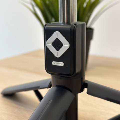 Selfie stick Uchwyt na telefon statyw z podwójną lampą Ring LED Tripod z pilot Bluetooth Czarny