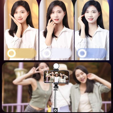 Selfie stick Uchwyt na telefon statyw z podwójną lampą Ring LED Tripod z pilot Bluetooth Czarny