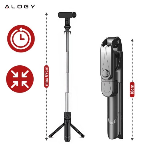 Selfie stick statyw Tripod uchwyt na telefon Alogy Trójnóg kijek do zdjęć selfie pilot Bluetooth 360 Czarny
