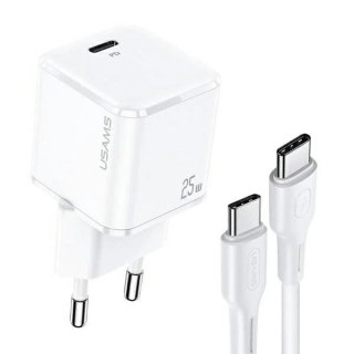 USAMS Ładowarka sieciowa 1x USB-C T42 mini 25W Super SI PD3.0 Fast Charging + kabel U43 USB-C biały/white YJXLOGTC02 (USAMS-YJ)
