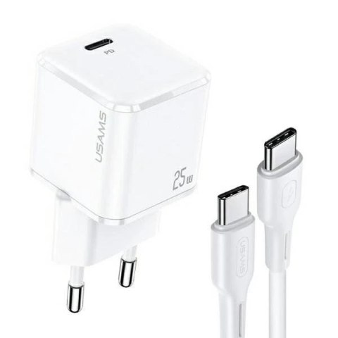 USAMS Ładowarka sieciowa 1x USB-C T42 mini 25W Super SI PD3.0 Fast Charging + kabel U43 USB-C biały/white YJXLOGTC02 (USAMS-YJ)