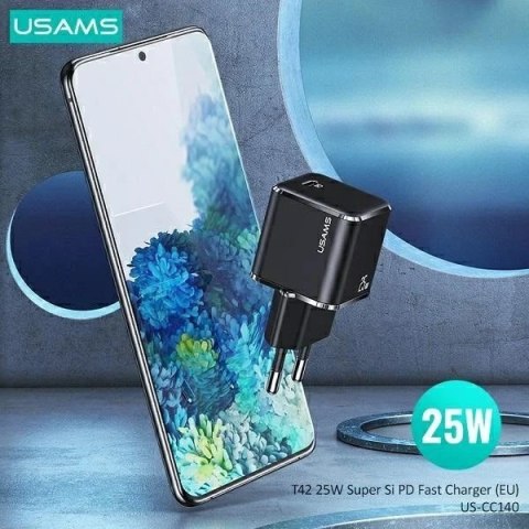 USAMS Ładowarka sieciowa 1x USB-C T42 mini 25W Super SI PD3.0 Fast Charging + kabel U43 USB-C czarny/black YJXLOGTC01 (USAMS-YJ)