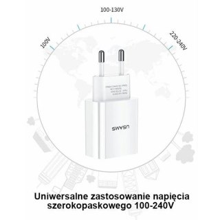 USAMS Ładowarka sieciowa 1x USB T18 2,1A (only head) biały/white Fast Charging CC075TC01