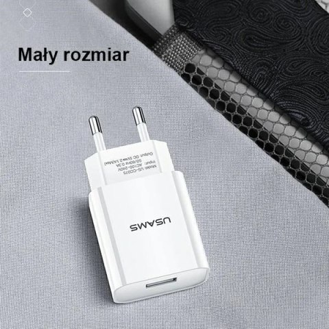 USAMS Ładowarka sieciowa 1x USB T18 2,1A (only head) biały/white Fast Charging CC075TC01
