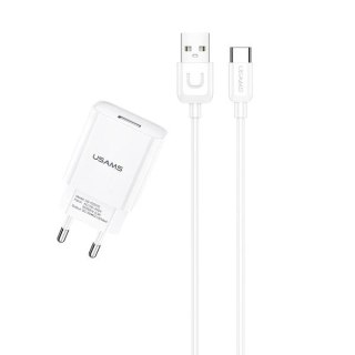 USAMS Ładowarka sieciowa 1xUSB T21 USB-C biały/white 2,1A + Kabel Fast Charging T21OCTC01