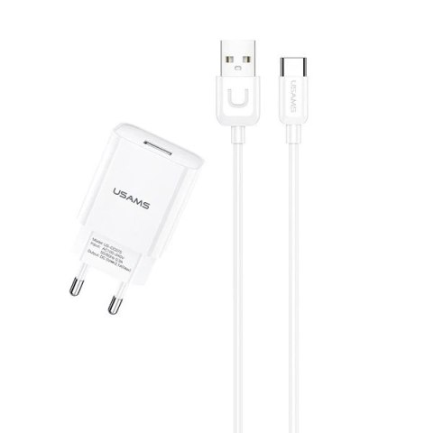 USAMS Ładowarka sieciowa 1xUSB T21 USB-C biały/white 2,1A + Kabel Fast Charging T21OCTC01