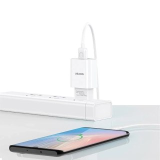 USAMS Ładowarka sieciowa 1xUSB T21 USB-C biały/white 2,1A + Kabel Fast Charging T21OCTC01