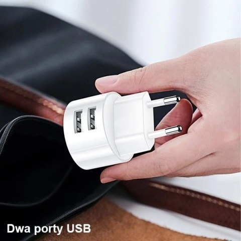 USAMS Ładowarka sieciowa 2xUSB T20 2,1A + kabel 3w1 (lightning+microUSB+USB-C) biały/white round Fast Charging XTXLOGT203101