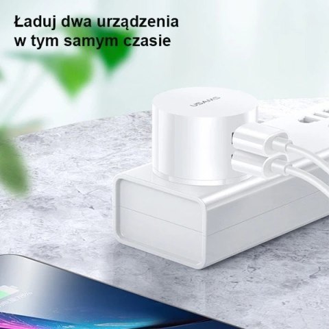 USAMS Ładowarka sieciowa 2xUSB T20 2,1A + kabel 3w1 (lightning+microUSB+USB-C) biały/white round Fast Charging XTXLOGT203101