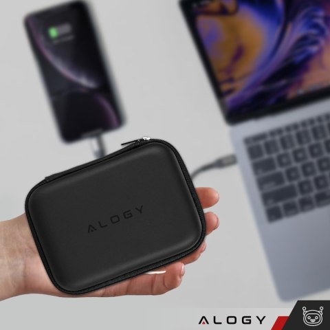 Etui duże zapinane pudełko pokrowiec Alogy Protect uniwersalne na akcesoria słuchawki kabel ładowarkę Czarne