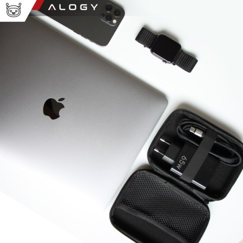 Etui duże zapinane pudełko pokrowiec Alogy Protect uniwersalne na akcesoria słuchawki kabel ładowarkę Czarne