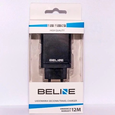 Ładowarka sieciowa Beline 1xUSB i 1xUSB-C 5A 18W czarny/black (only head)