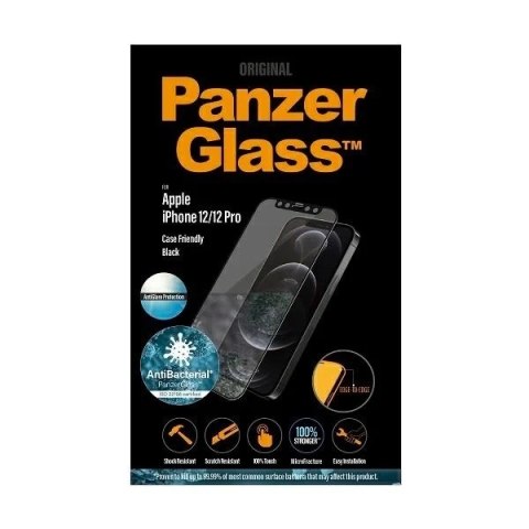 Szkło PanzerGlass E2E Anti-Glare do iPhone 12/12 Pro Case Friendly AntiBacterial Microfracture czarny/black