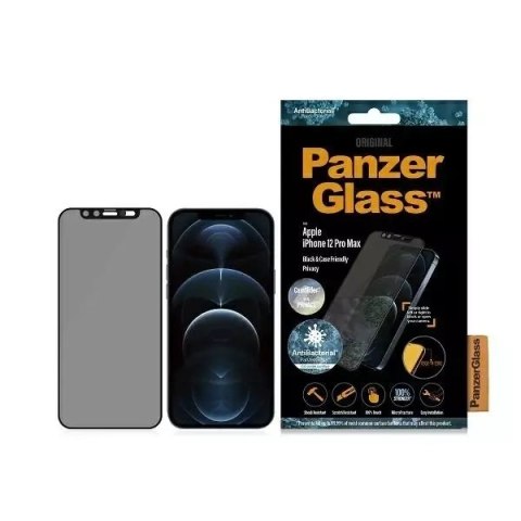 Szkło PanzerGlass E2E Microfracture do iPhone 12 Pro Max 6,7" Case Friendly CamSlider Privacy Antibacterial czarny/black